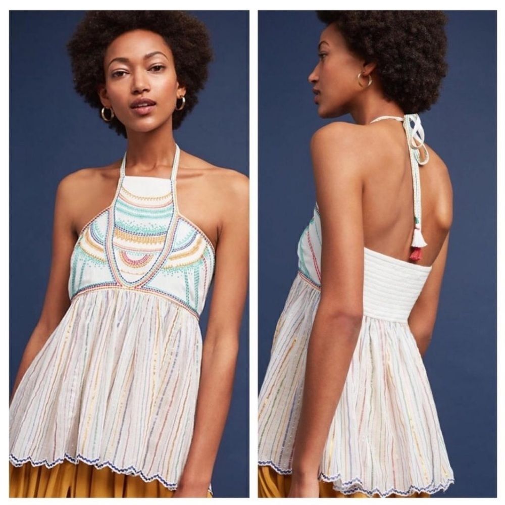 NWT Anthropologie halter top white with multicolor embroidery size 10 - Picture 4 of 6